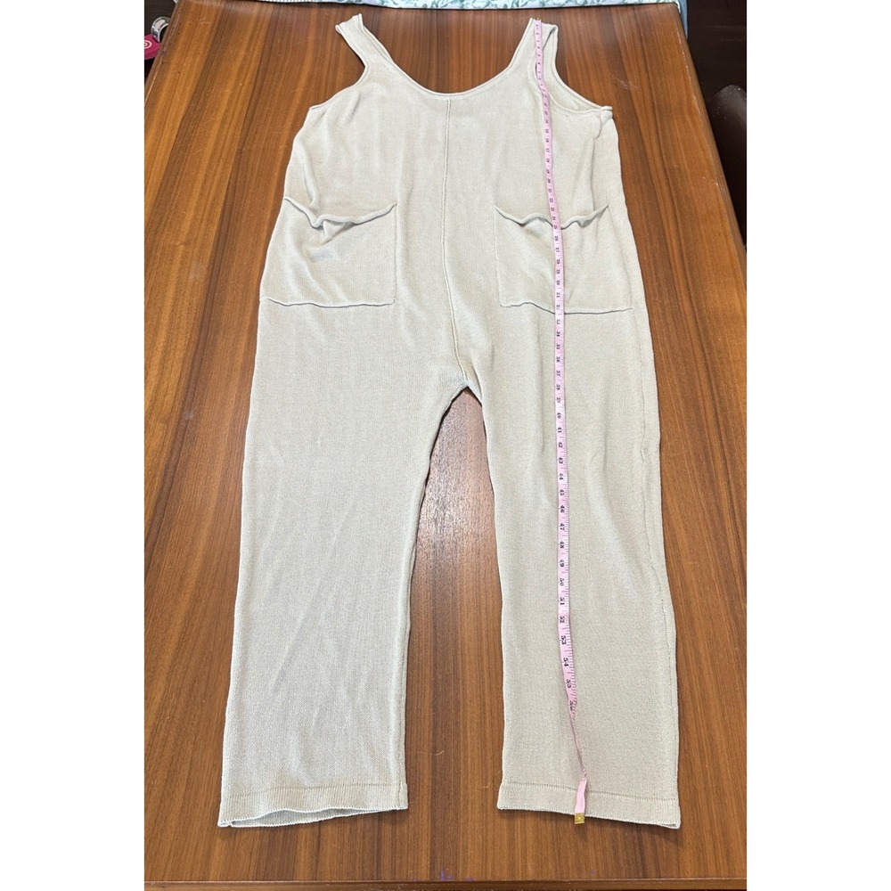 Free People Beach Jumpsuit Cotton Blend Women XL Beige Knit Overalls Boho Earthy - Picture 4 of 8
